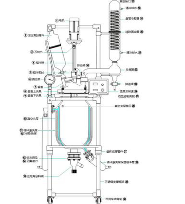 雙層玻璃反應釜的配件構造示意圖